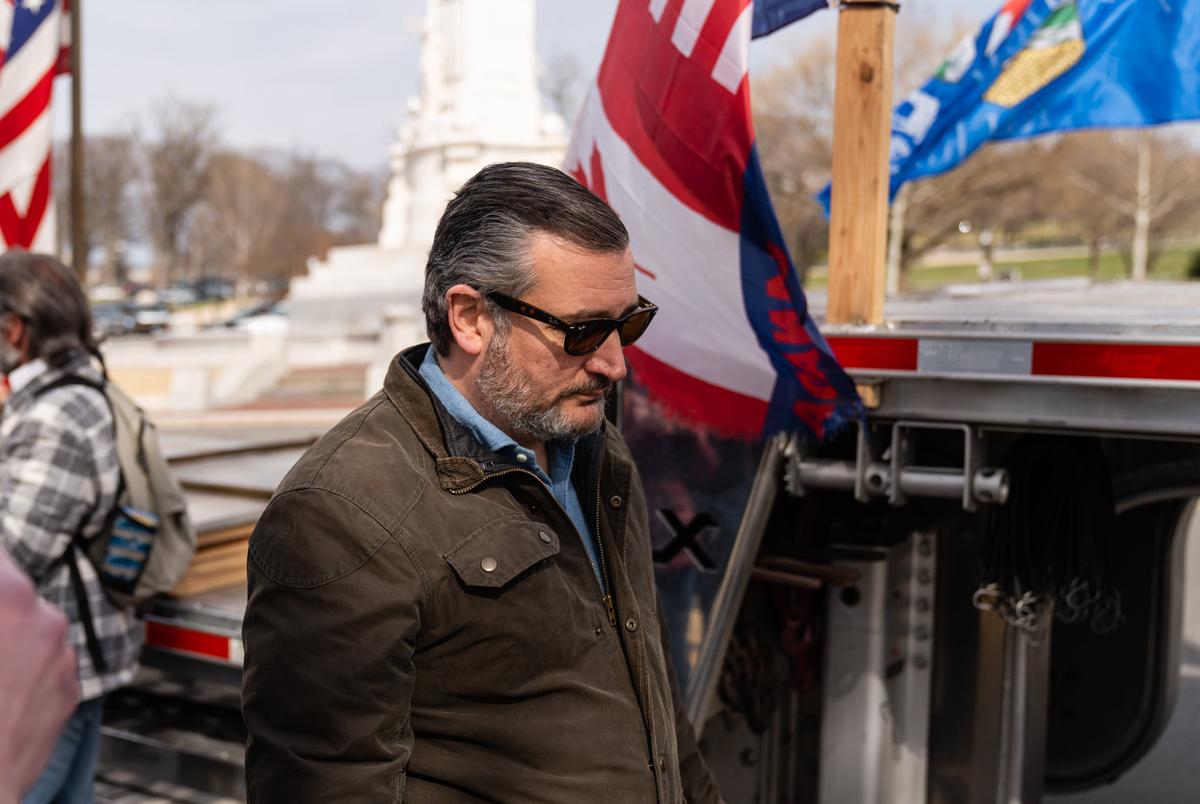 U.S. Sen. Ted Cruz leaves after a press conference with organizers of the People’s Convoy near the U.S. Capitol in Washington, D.C. on March 10, 2022.