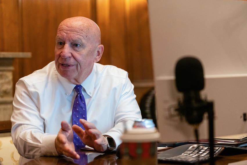 U.S. Rep Kevin Brady (R-The Woodlands) speaks during an interview in his temporary office space in the House Committee on Ways and Means offices at the Longworth House Office Building in Washington, D.C. on November 17, 2022. Brady currently serves as the Ranking Member of the committee and is retiring at the end of the 117th Congress. (Eric Lee for the Texas Tribune)