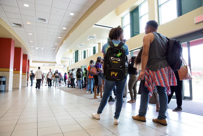 Students in line for early voting at the Willie A. Tempton Student Center at Prairie View A&M University on November 2, 2016.