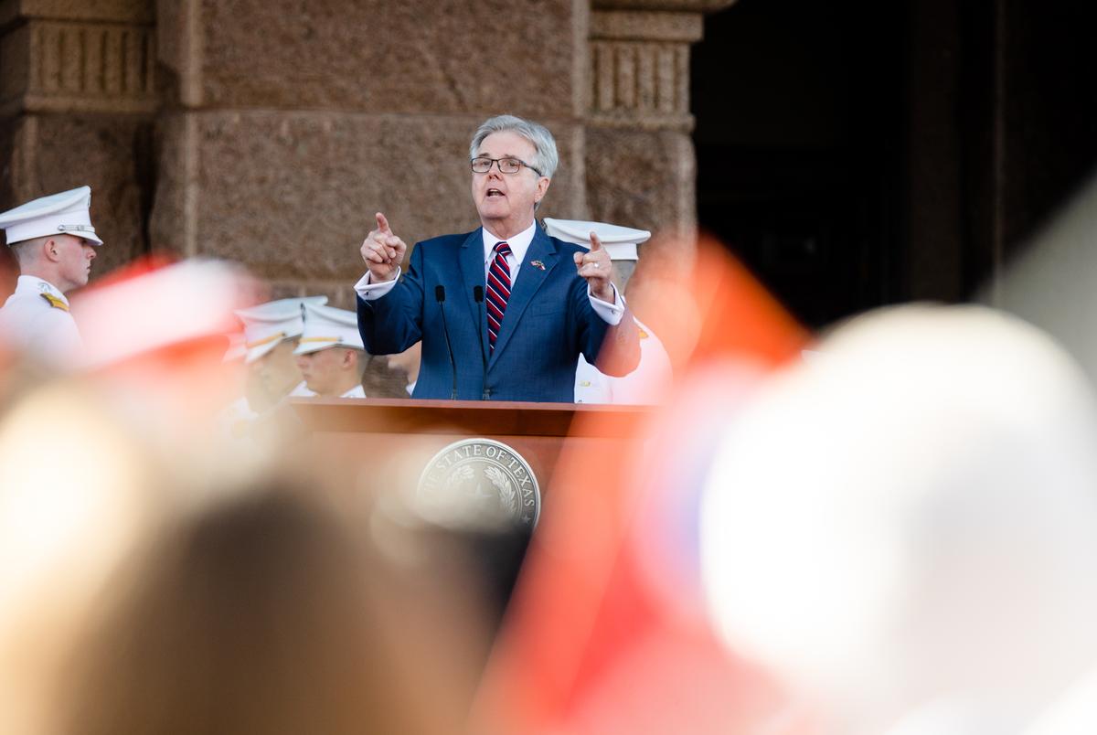 Lt. Gov. Dan Patrick delivers his Inaugural address after taking the Oath of Office at the state Capitol in Austin on Jan. 17, 2023.