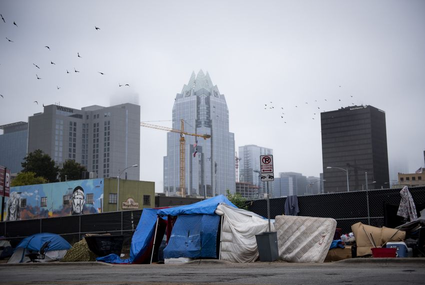 Tents were pitched in front of the Austin Resource Center for the Homeless in October.
