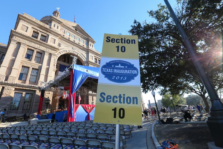 A view of the podium before Abbott and Patrick were sworn in.