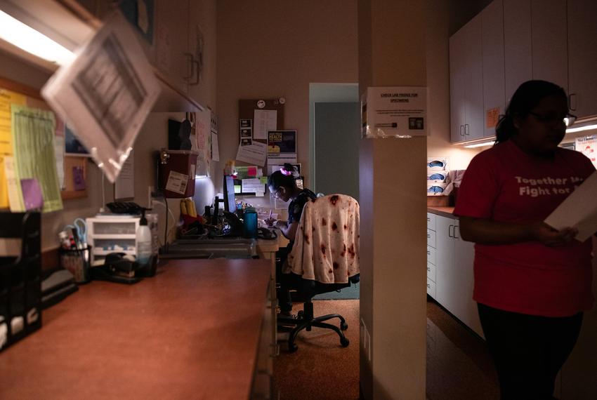 AUSTIN, TX - AUGUST 8: Reproductive health assistants work in the laboratory at Planned Parenthood of Greater Texas in Austin, Texas on August 8, 2023. (Montinique Monroe for The Texas Tribune)