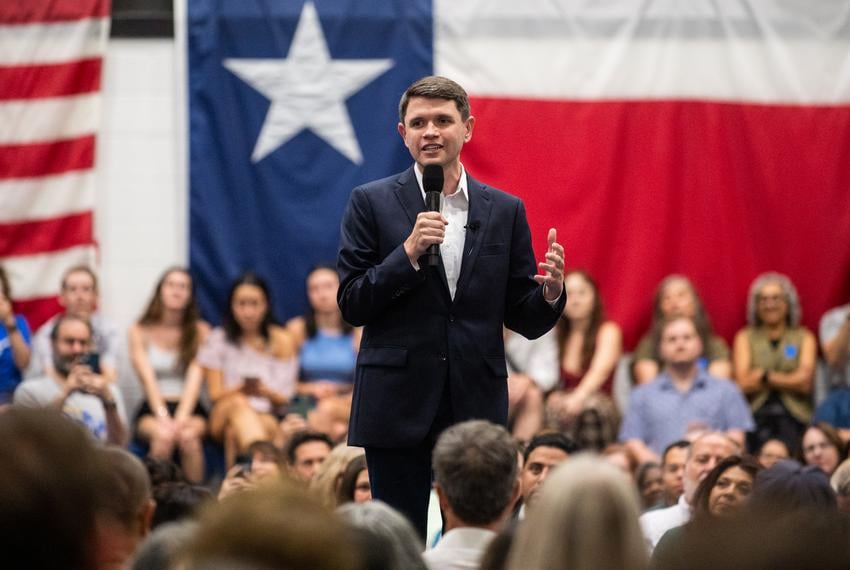 Texas Rep. James Talarico D-Austin speaks during a redistricting rally at Delco Activity Center Friday, July 25, 2025 in Austin, Texas.