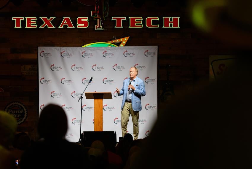 Texas Attorney General and US Senate candidate Ken Paxton speaking at Turning Point USA at Cook's Garage in Lubbock, Texas on October 7, 2025.