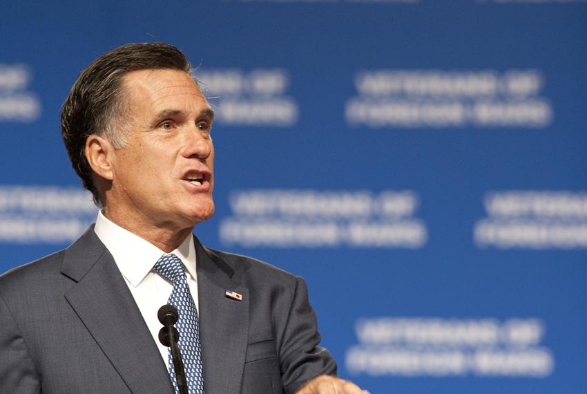 Mitt Romney speaking at the Veterans of Foreign Wars conference in San Antonio on Aug. 30, 2011.