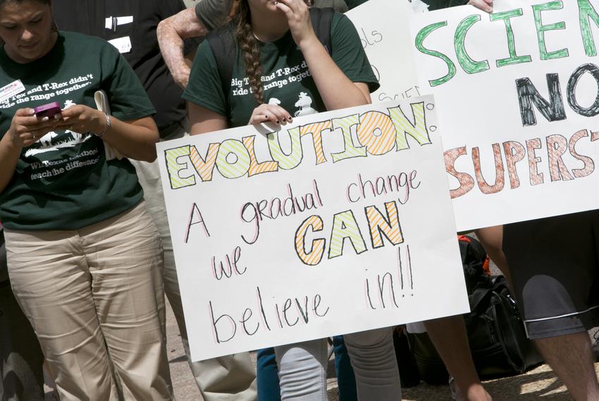 Rally outside the TEA building where the Texas State Board of Education will be hearing public testimony on proposed new science textbooks on September 17th, 2013