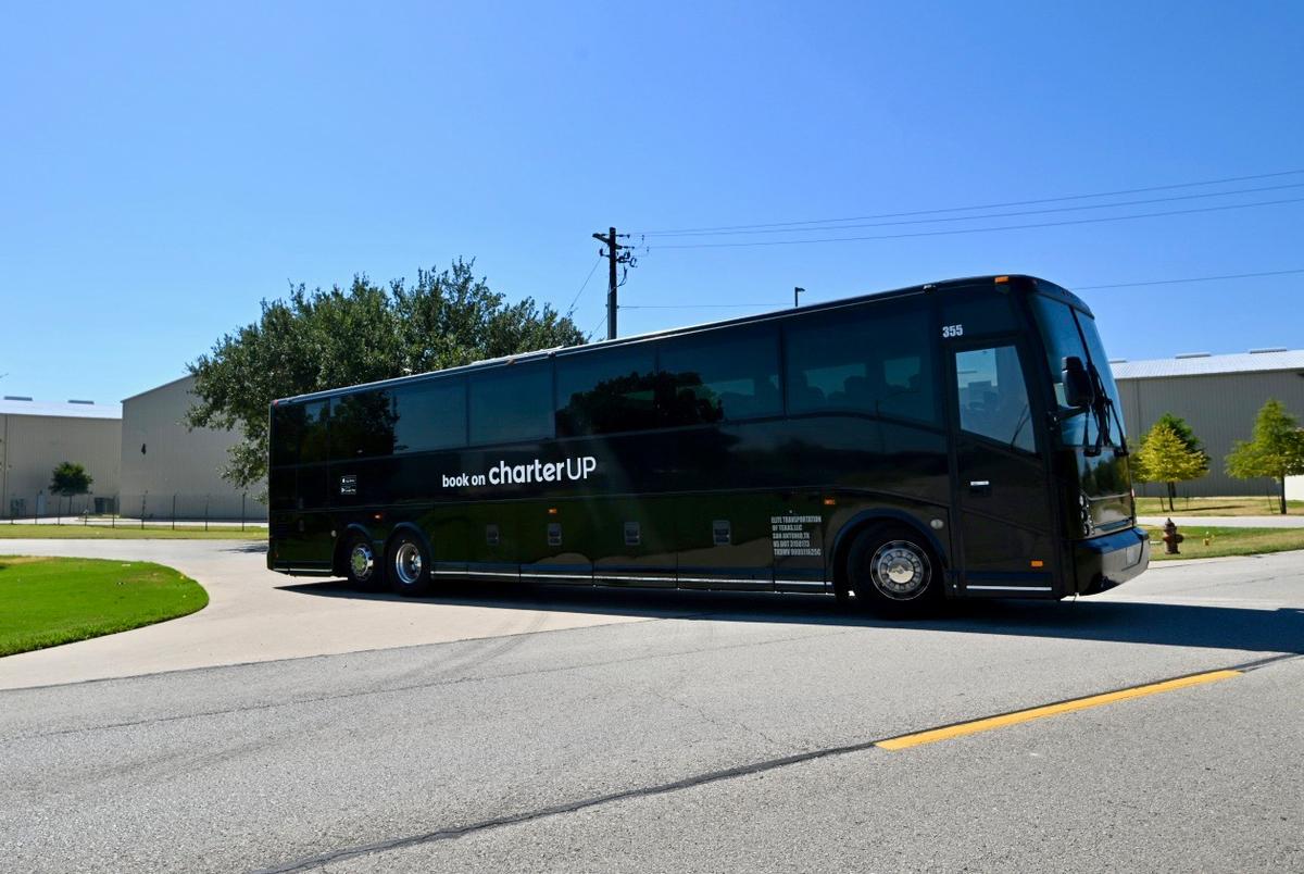 Texas Democrats, who left the state earlier this month in protest of proposed congressional maps, flew in from Illinois Monday morning on Aug. 18, 2025 and sit on a bus headed to the Capitol at the start of the second special session.