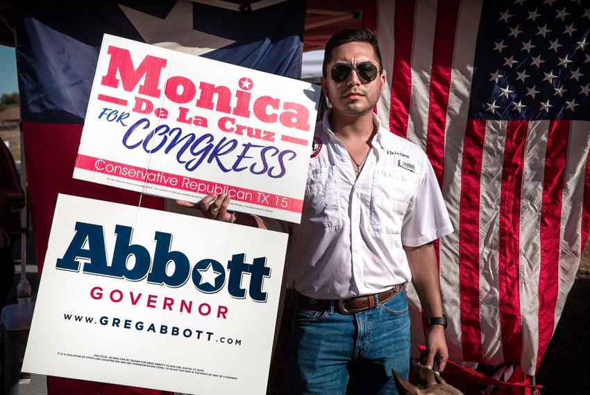 Jordan De La Garza outside of the Lark Community Center in McAllen on Election Day, Nov. 8, 2022.