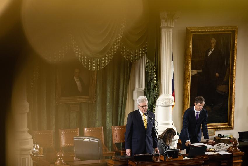 Lt. Gov. Dan Patrick speaks from the podium in the Senate on the first day of the special session on July 8, 2021.