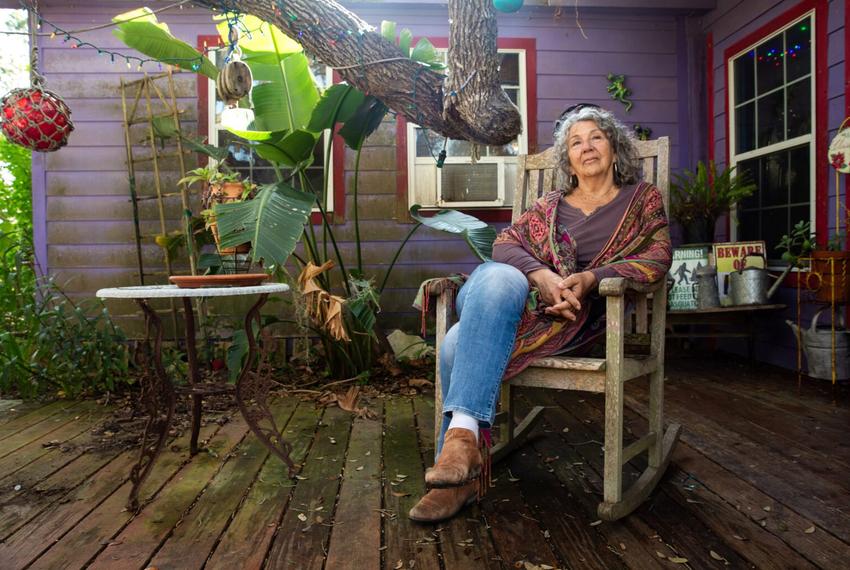 Diane Wilson sits outside her home in Seadrift in December 2024.