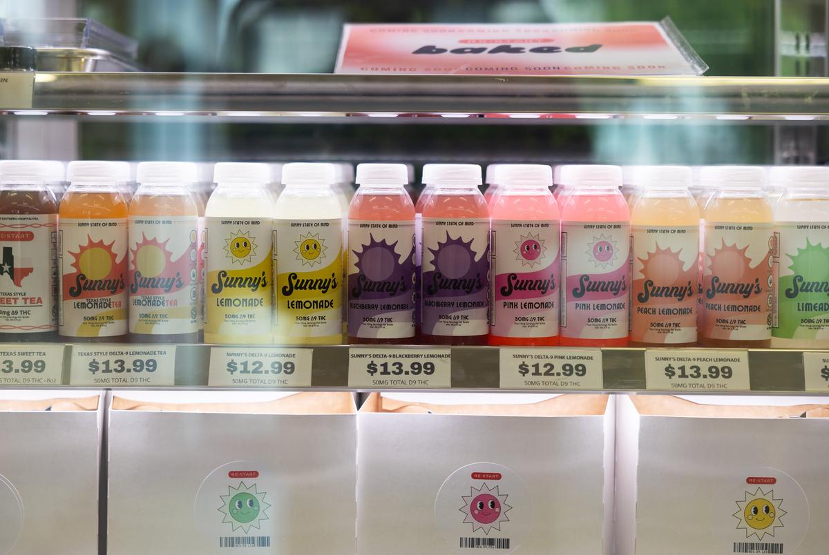 Restart CBD displays beverages in a fridge on Thursday, May 9, 2024 in Austin. Beverages are a really interesting opportunity for this industry as they are accessible like edibles, but also allow for people to consume drinks that aren’t alcohol but still have some sort of benefit.