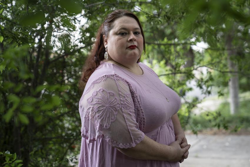Madeleine Croll, 44, poses for a photo at her home in McAllen, Texas on Monday April 21, 2025. “His Holiness has left a profound legacy, using his voice to focus the ministry of Holy Mother Church to care for the least of us, reminding all Christians of our obligations to all God’s children. He kept the door to our Father’s House open to all, and I pray we heed his wisdom in this time of great need.”Gabriel V. Cárdenas for The Texas Tribune