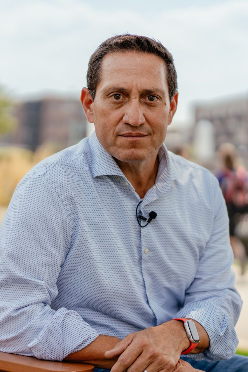 State Rep. Trey Martinez Fischer, D-San Antonio, sits for a portrait in a park in St, Charles, Ill., on Tuesday, Aug. 5, 2025.