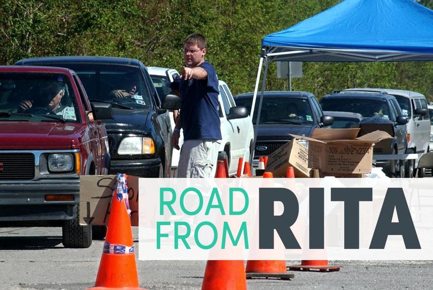 Dave "Bub" Danforth, a paramedic from Vermont, directed traffic in Deweyville, Texas, on Oct. 21, 2005, as Southeast Texas residents return after evacuating from Hurricane Rita.