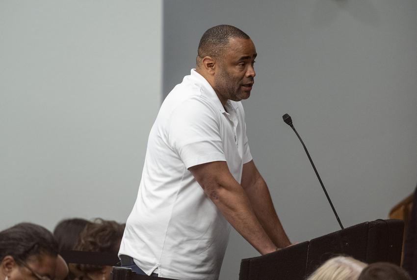 U.S. Rep Marc Veasey, D-Fort Worth, testifies during a redistricting committee hearing held at the University of Texas at Arlington on July 28, 2025.