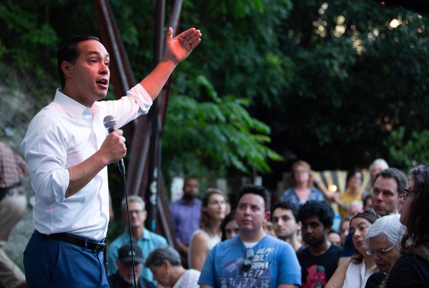 Presidential candidate and former Housing and Urban Development Secretary Julián Castro speaks to supporters at a rally in Austin on June 28, 2019. Fellow Texan and former U.S. Rep. Beto O'Rourke, also a candidate for president, held a rally an hour earlier and less than a mile away.