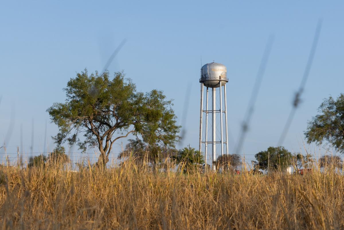 A water tower in Starr County near the Falcon Dam on Aug. 18, 2022.