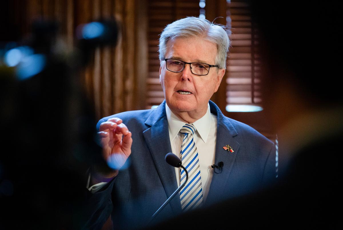 Lt. Gov. Dan Patrick speaks at a press conference concerning the recently passed Election & Ballot Security Bill, also known as Senate Bill 7, at the Texas Capitol on April 7, 2021.  