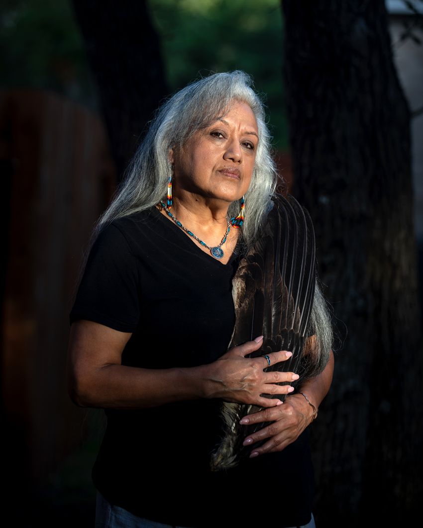 AUSTIN, TX - JULY 25: Juanita Ramos poses for a portrait in her back yard on July 25, 2020. (Photo by Montinique Monroe)