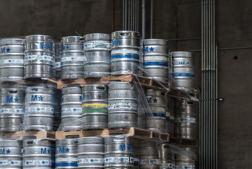 Kegs packaged for distribution sit near the taproom at Oskar Blues Brewery in Austin, Texas, on June 2, 2017. 