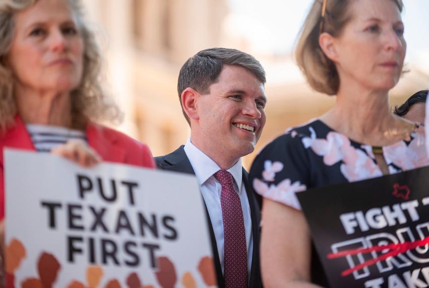 Texas Rep. James Talarico D-Austin smiles during a Fight the Trump Takeover rally outside the South Steps of the Capitol on Thursday, July 24, 2025 in Austin, Texas.