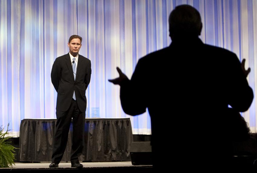 Texas Commissioner of Education Robert Scott answers questions at TASA midwinter conference in Austin, Texas February 1st, 2011