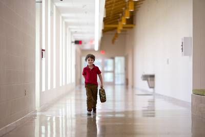 Corbyn Sims walks unsupervised at East Texas Montessori Prep Academy.