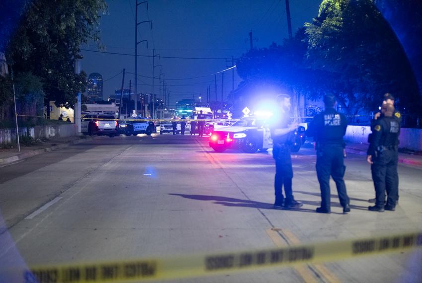 Dallas police investigate a shooting at a South Dallas neighborhood on June 5, 2025.