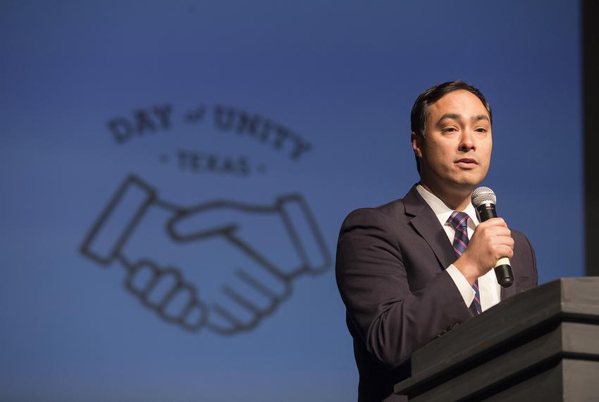 U.S. Congressman Joaquin Castro at a "Day of Unity" forum put on by students in Bellaire on Sunday, March 25, 2018.