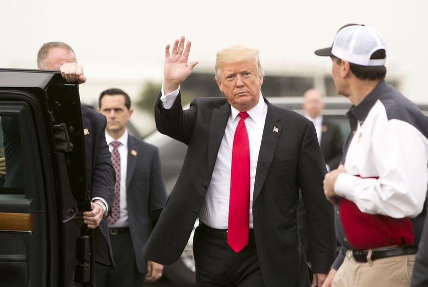 President Donald Trump arrives at Ellington Field Joint Reserve Base in Houston on Oct. 22, 2018. Trump is in Texas to attend a rally at the Toyota Center.