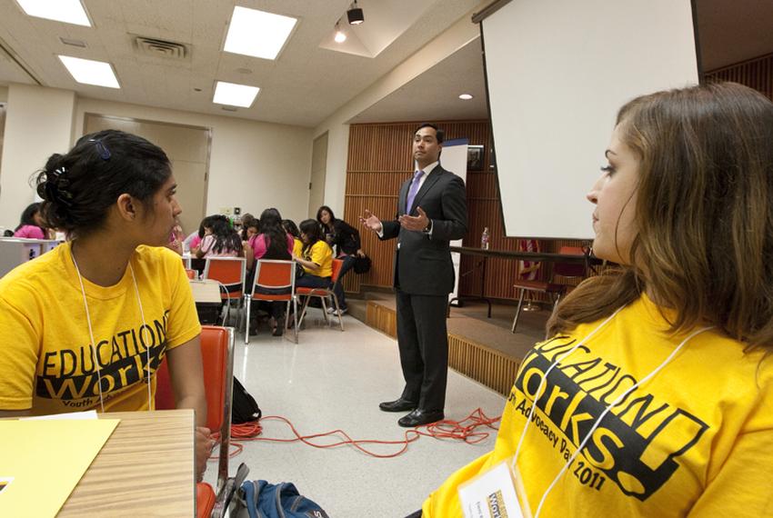 State Rep. Joaquin Castro, D-San Antonio speaks to youth group in Austin to advocate for more comprehensive sex education in public schools. March 8th, 2011