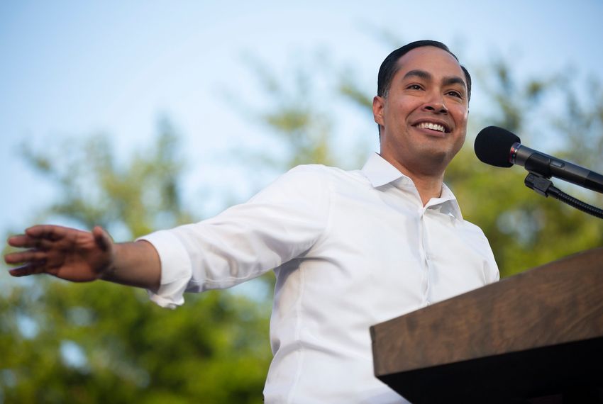 Presidential candidate Julián Castro spoke at a rally in San Antonio last week after an earlier visit to the city by President Donald Trump.