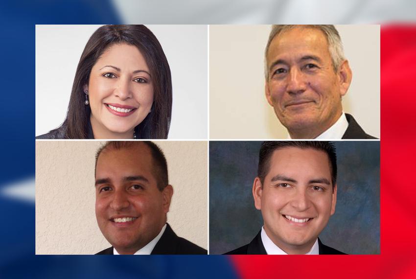 Democrat Mary Ann Perez is challenging state Rep. Gilbert Peña, R-Pasadena (top right), in House District 144; in another rematch, Democrat Philip Cortez (bottom right) is attempting to regain his seat from state Rep. Rick Galindo, R-San Antonio.