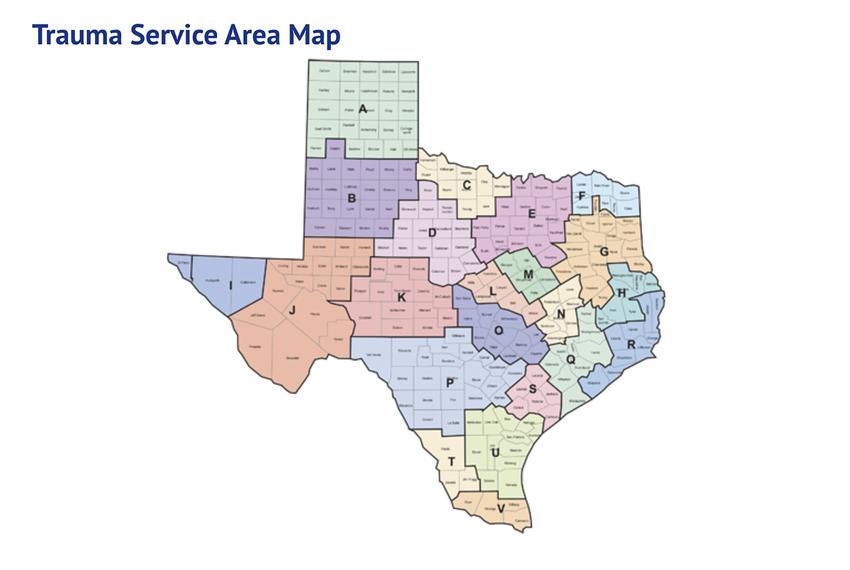 A map of the trauma service area of the state. 