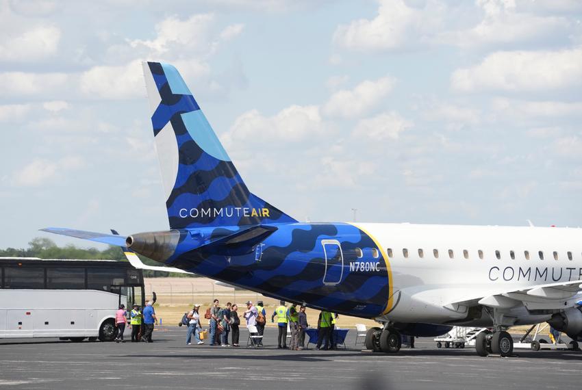 Texas Democratic legislators board a plane as they head to Illinois on August 3, 2025.