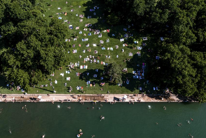 A crowd at Barton Springs Pool in downtown Austin on Friday, June 11, 2021.