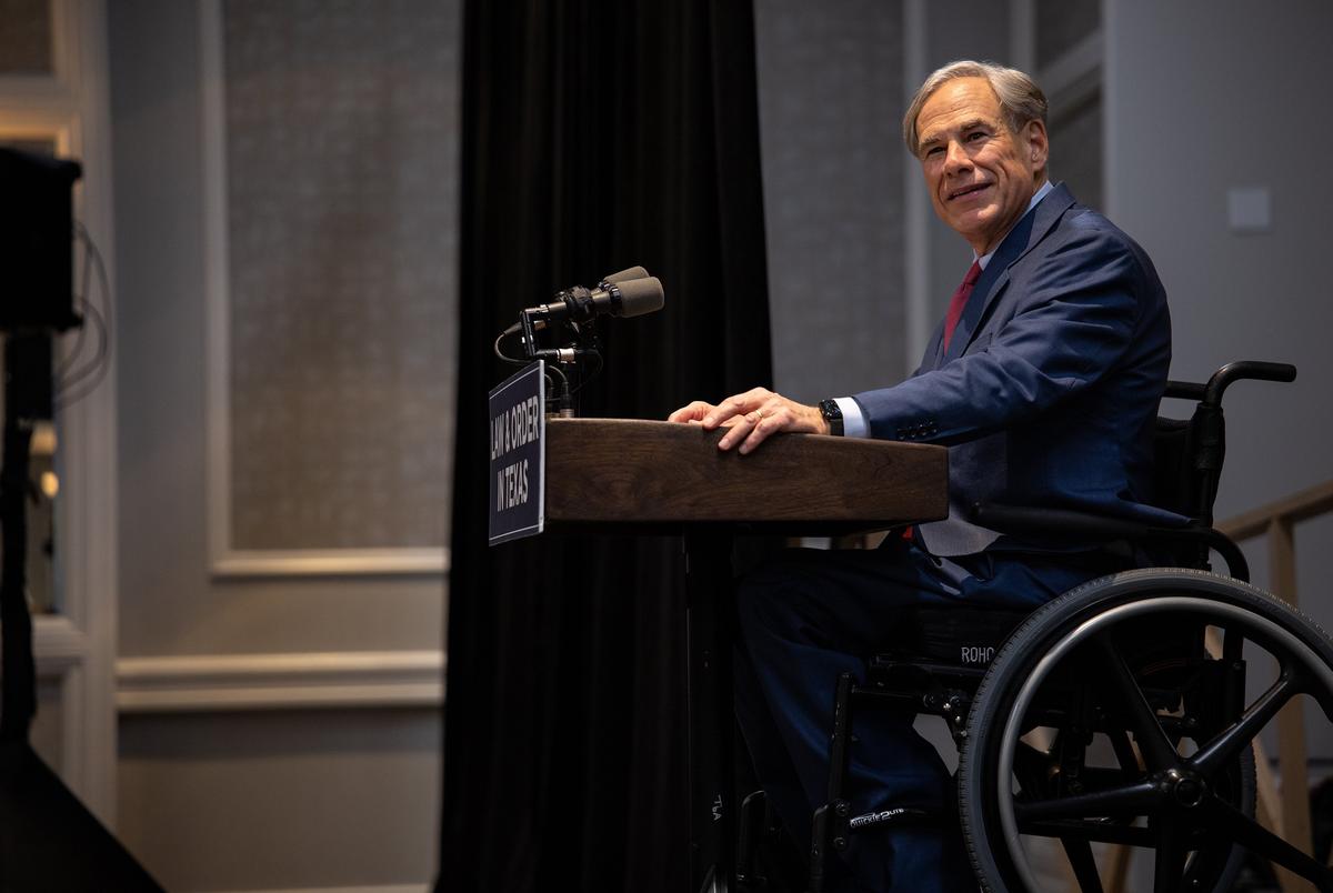 Gov. Greg Abbott addresses law enforcement officials during a Southwestern Border Sheriff’s Coalition event in Austin on April 29, 2025.