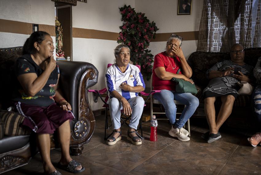 The families of the two migrants shot, Brenda Berenice Casillas and Jesus Ivan Sepulveda, last week by a prison warden (at the time) near Sierra Blanca, Texas, converse, Wednesday, October 5, 2022, in Juarez, Chihuahua, Mexico. Sepulveda, was shot and killed while the group of migrants they were traveling with stopped for water after crossing the U.S.-Mexico border. Photo by Ivan Pierre Aguirre for The Texas Tribune