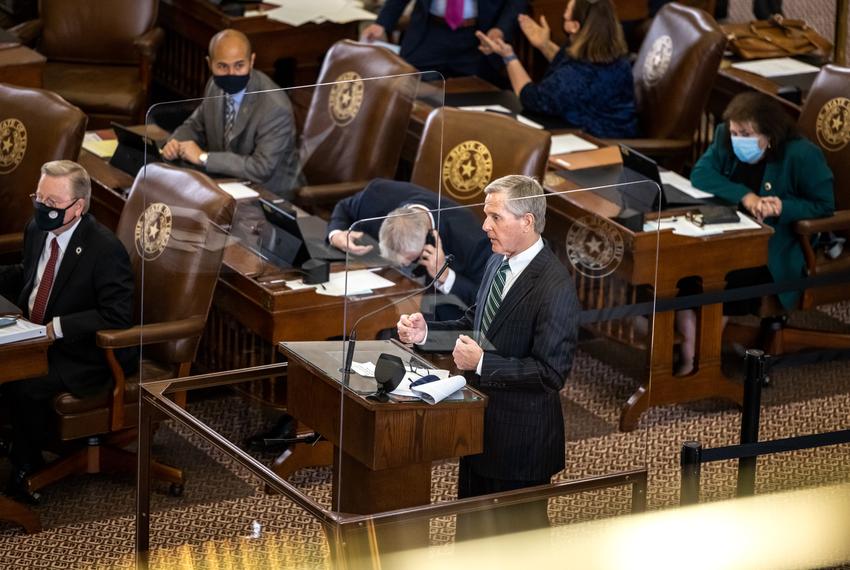 State Rep. Phil King, R-Weatherford, questions a fellow lawmaker regarding a proposed amendment to HB 10 on March 30, 2021.