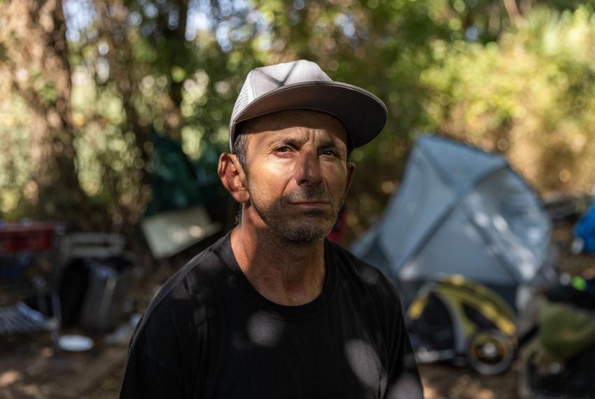 Juan Gomez, 49, has lived in an off-grid encampment in Austin for four years.