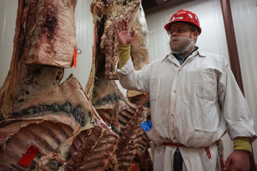 Zachary Buckley, production manager at Red Raider Meats, shows the different facilities at Texas Tech University's campus meat processing lab on May 1, 2025.