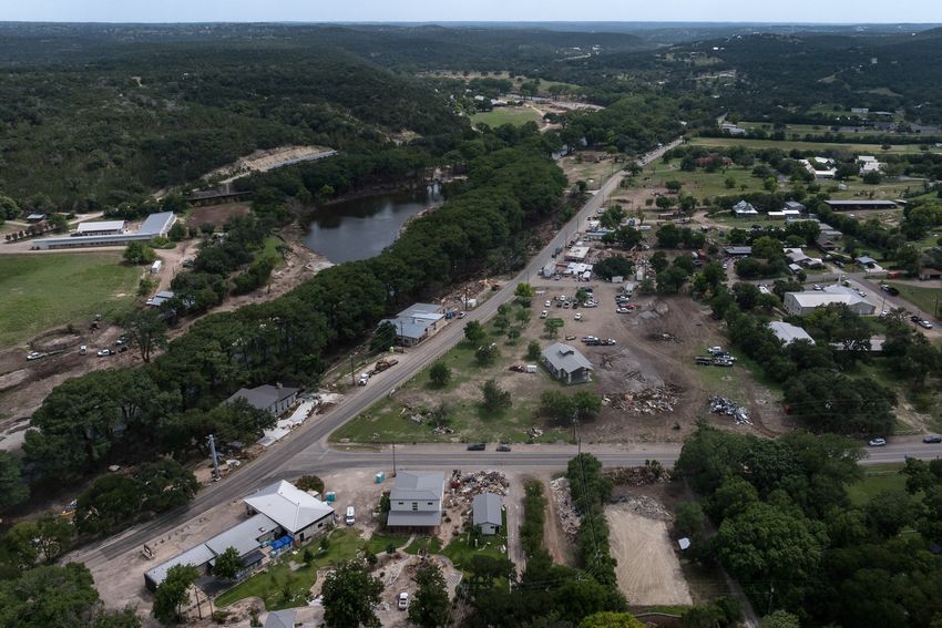 A drone view of Hunt and the surrounding landscape on Tuesday, July 22, 2025.