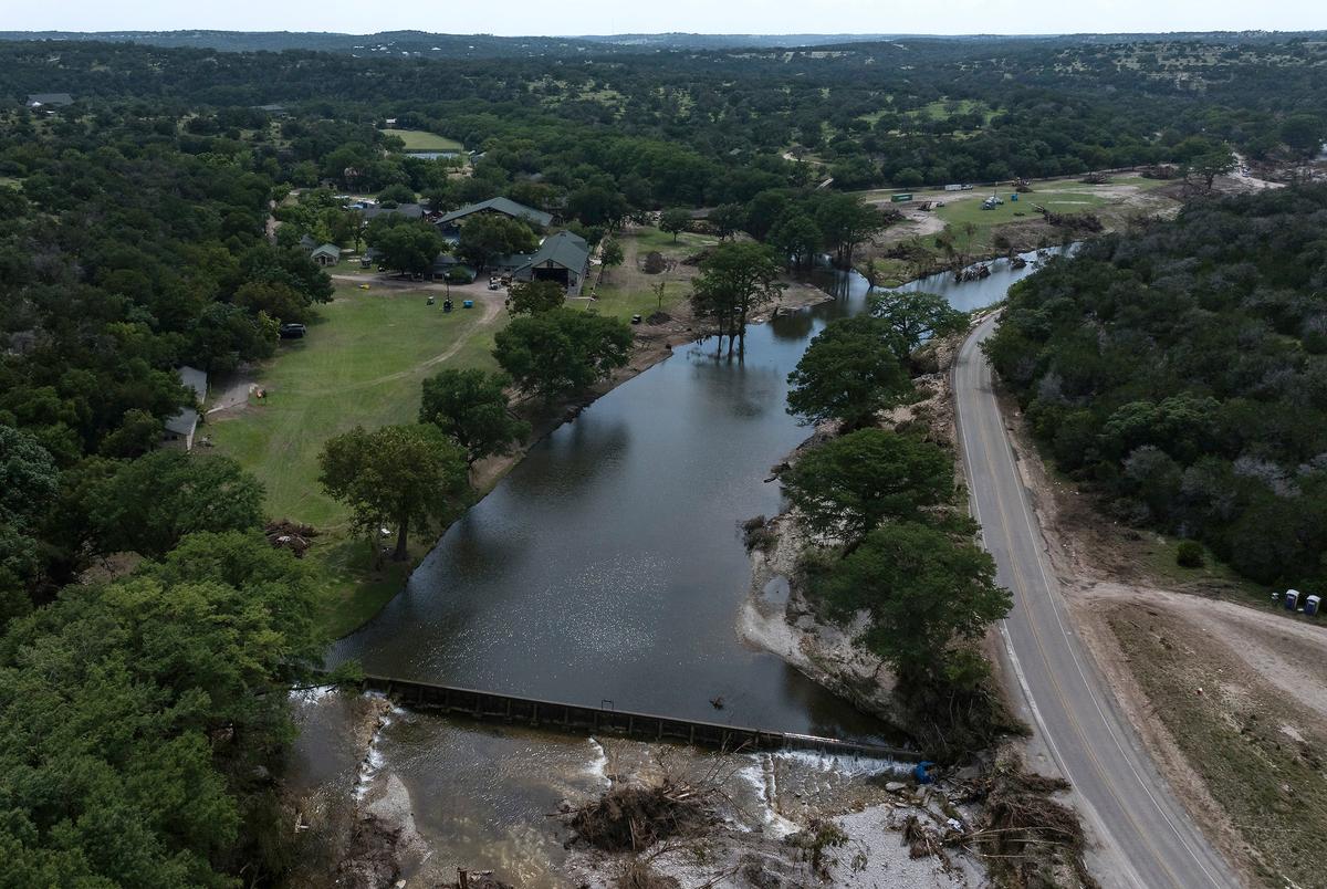 An aerial view of Camp Mystic along the Guadalupe River on July 22, 2025.