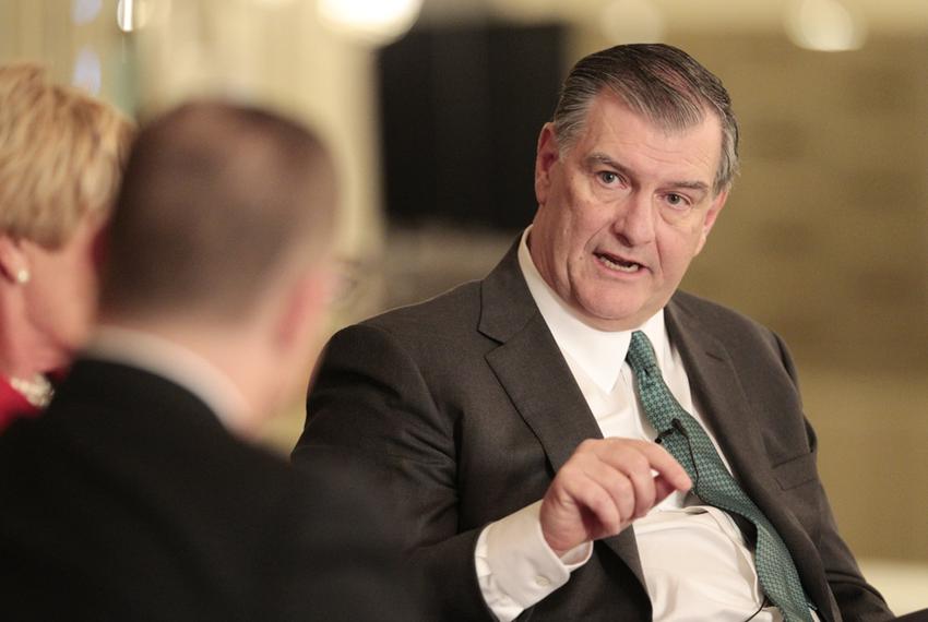 Dallas Mayor Mike Rawlings in a discussion with The Texas Tribune's Evan Smith and Fort Worth Mayor Betsy Rawlings on March 12, 2015.