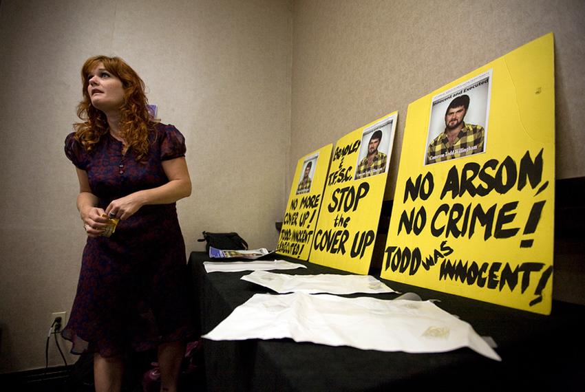 Activist Jamie Bush attends the Texas Forensic Science Commission board meeting on September 17, 2010 in Dallas, Texas.