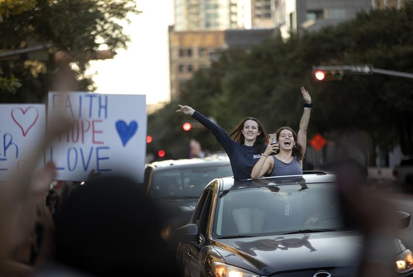 Supporters of President-elect Joe Biden gathered in downtown Austin to celebrate his election victory. Nov 7, 2020.