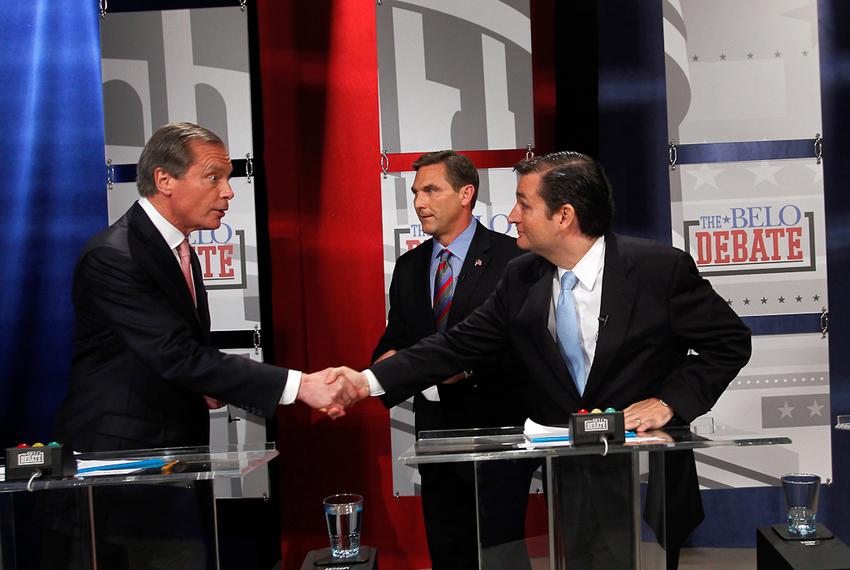 The 4 leading contenders for the U.S. senate seat being vacated by retiring Sen. Kay Bailey Hutchison -- Lt. Governor David Dewhurst, former Dallas mayor Tom Leppert, former Texas solicitor general Ted Cruz and former ESPN sportscaster Craig James -- gathered in Dallas for the Belo debate on Friday, April 13, 2012.