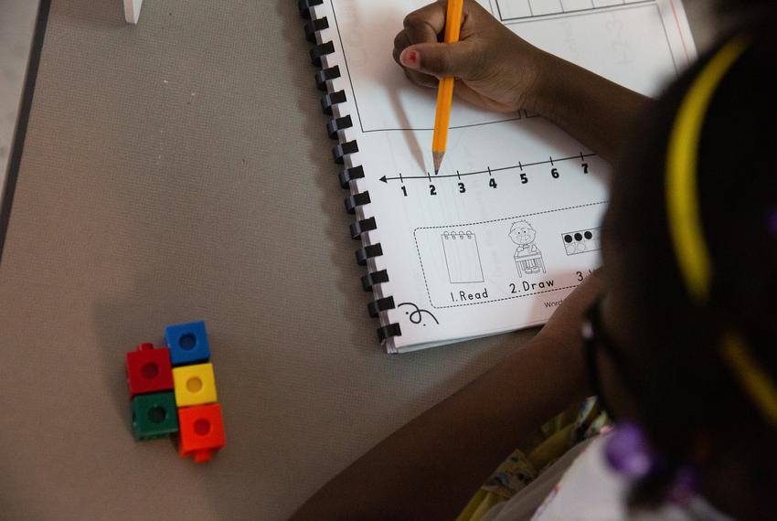 Students in Mrs. Hogan's kindergarten class on the first day of in-person classes at Highland Village Elementary. Sept. 8, 2020 in Highland Village.