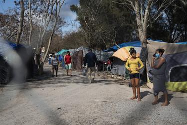 The closed-down migrant camp is seen in Matamoros, Mexico on Feb. 24, 2021. Approximately 800 asylum seekers in the camp were restricted from exiting to prevent others that live in the city to go in and skip the line in being processed into the U.S. 
Verónica G. Cárdenas for The Texas Tribune/ProPublica
